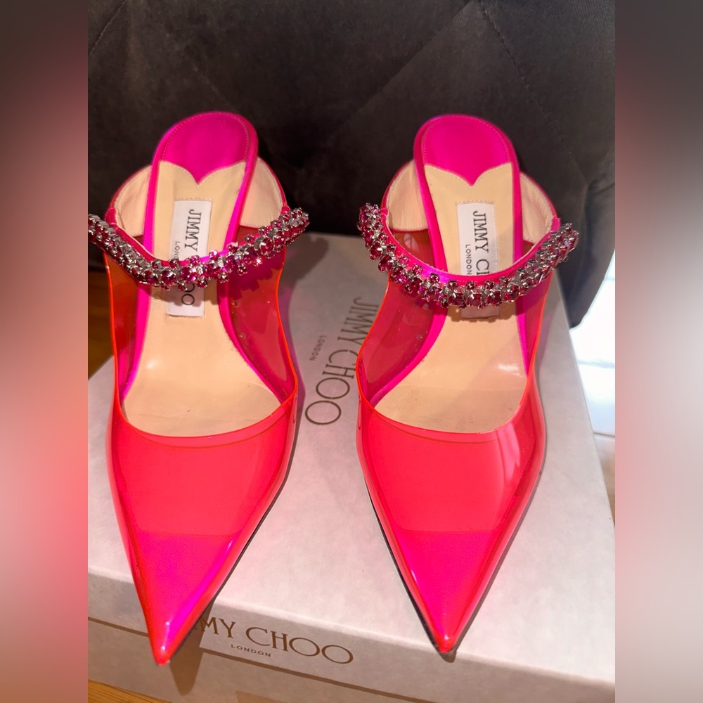 Jimmy Choo Plexi Crystal Bing 100 Pumps 38 Hot Pink